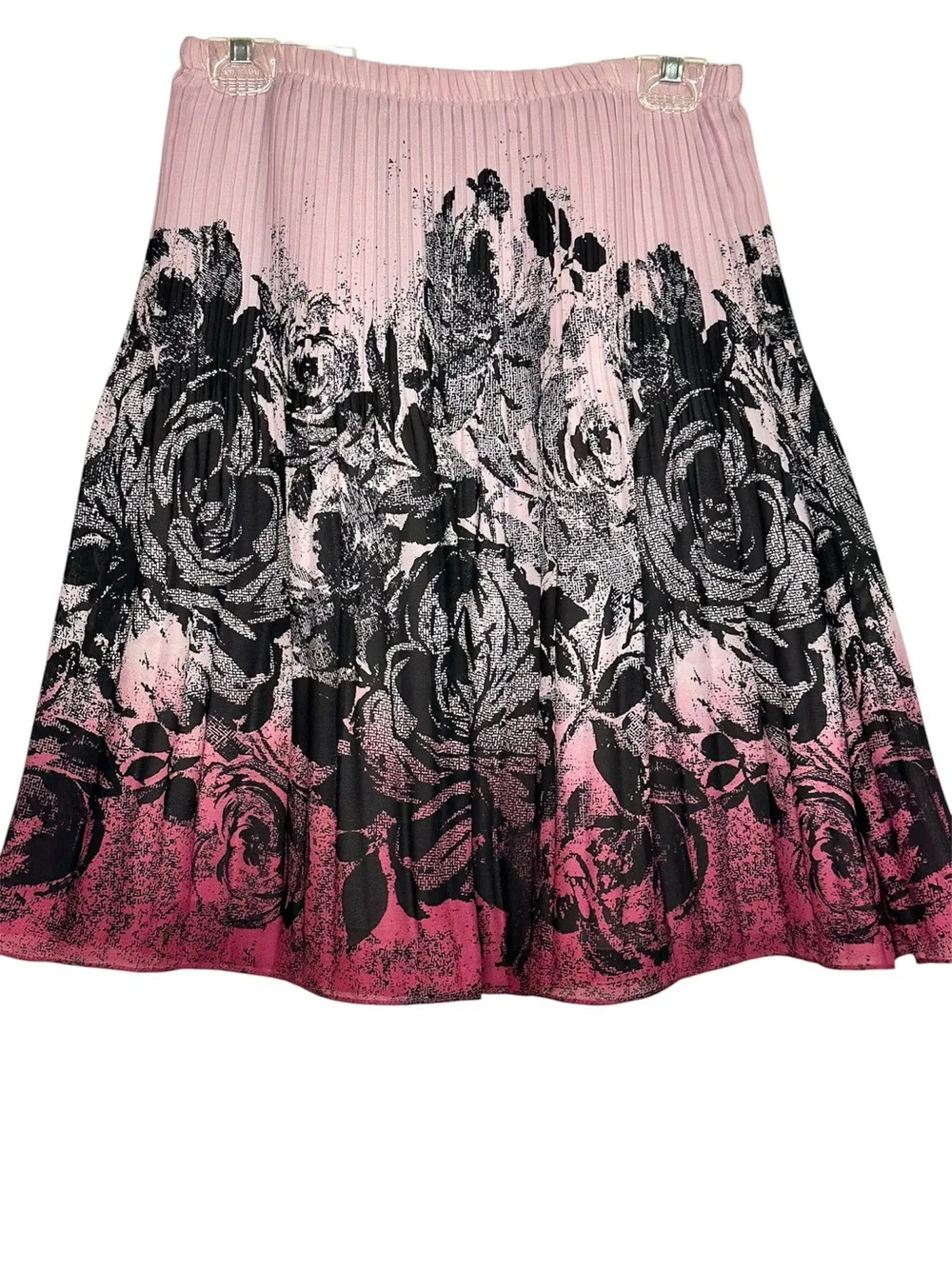 Sunny Leigh Pink to Black Ombre Floral Skater Skirt Lined Medium